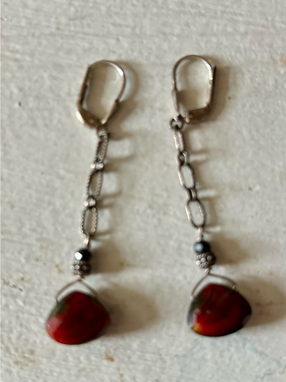 Sterling Silver Tone Dangle Earrings with carnelian Stone Drops